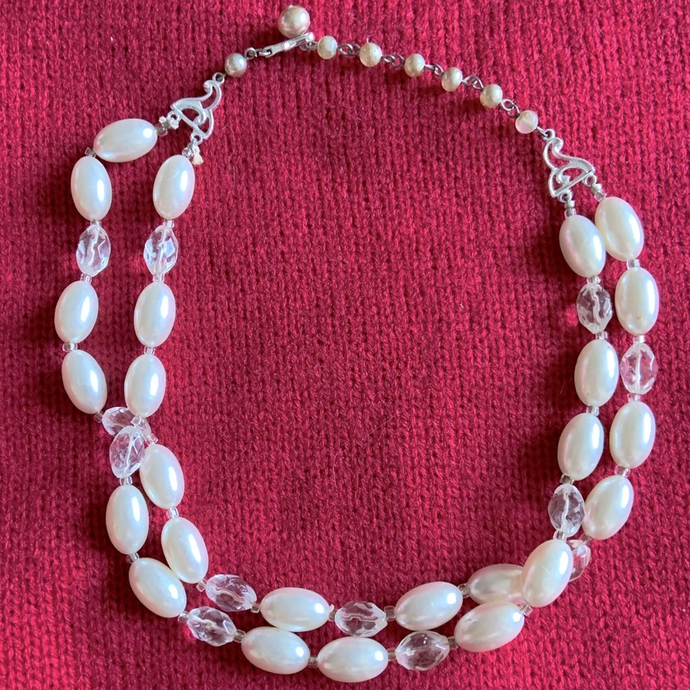 Vintage double stranded faux pearl necklace signed japan